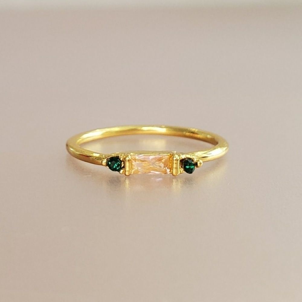 Dainty Pink Baguette Zircon Ring